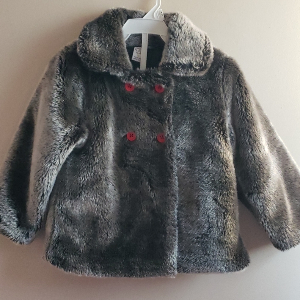 Girl's 18M Gray/Silver Petit Lem Dressy Faux Fur